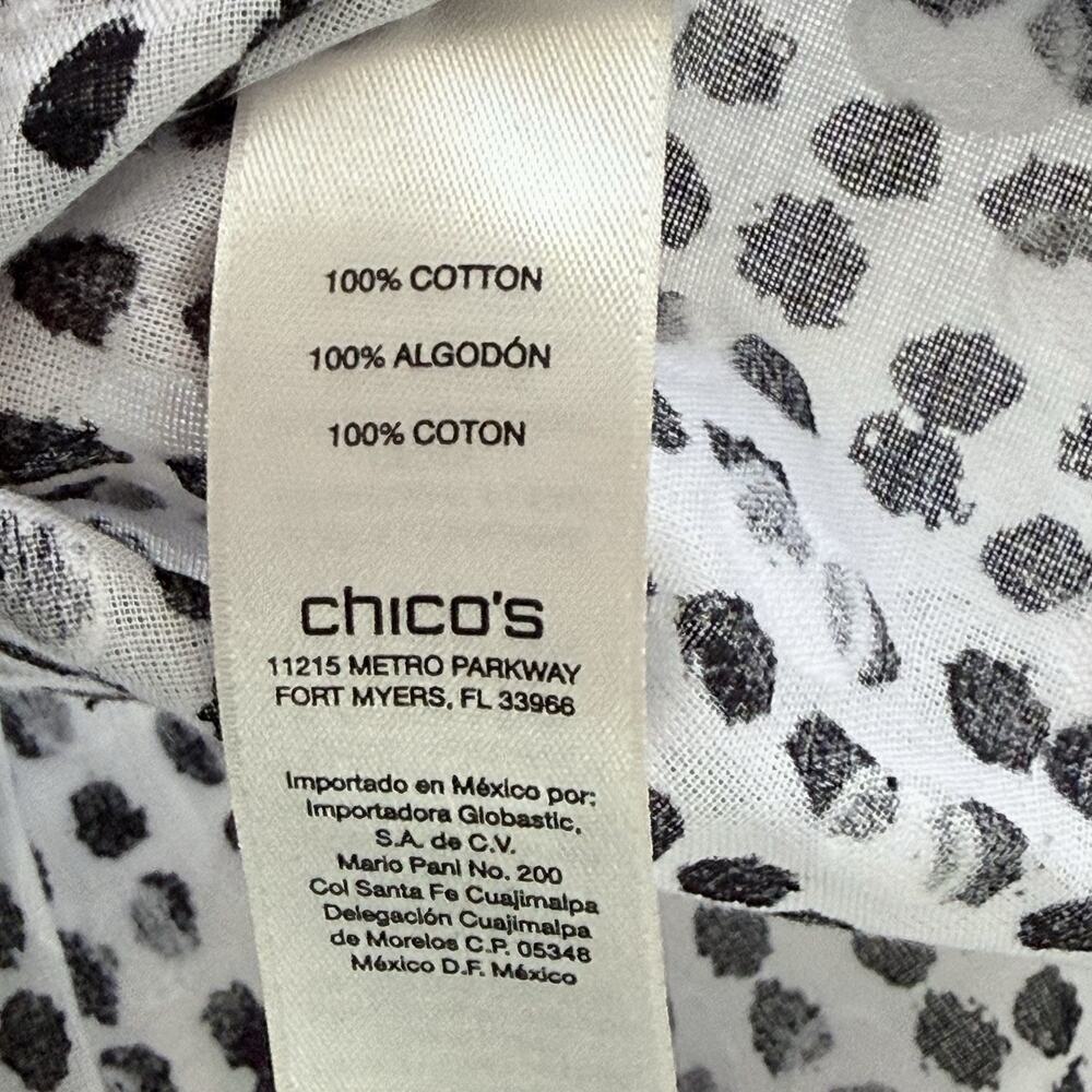 Chicos Top 2 Large Black White Dot Button Up Shirt Chicos Textured 3/4 Sleeve - Picture 6 of 7